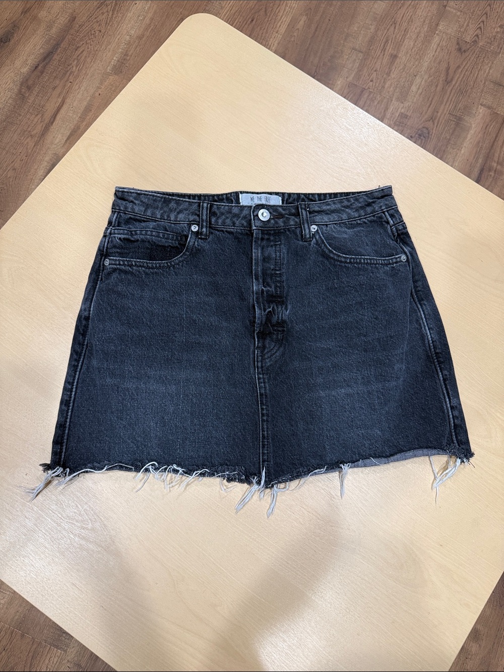 We The Free Black Distressed Denim Mini Skirt
